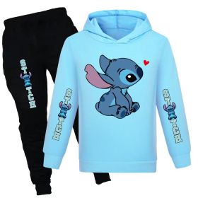 7-14 Years Lilo & Stitch Kids Tracksuit Set Hooded Sweatshirt Pants Outfit Activewear Gift (Color: Light Blue, size: 9-10 Years)