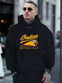 Lightweight | Men's Indian Motorcycle Graphic Hoodie - Black Casual Pullover with Kangaroo Pocket, Adjustable Drawstring (Color: Black, size: XXXL)