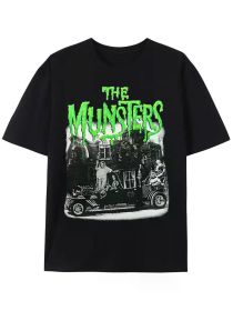 Munsters Graphic T-Shirt for Men, 100% Cotton, Crew Neck, Short Sleeve, Regular Fit, Geometric Pattern, Medium Stretch, with Digital Print (Color: Black, size: XXXL)